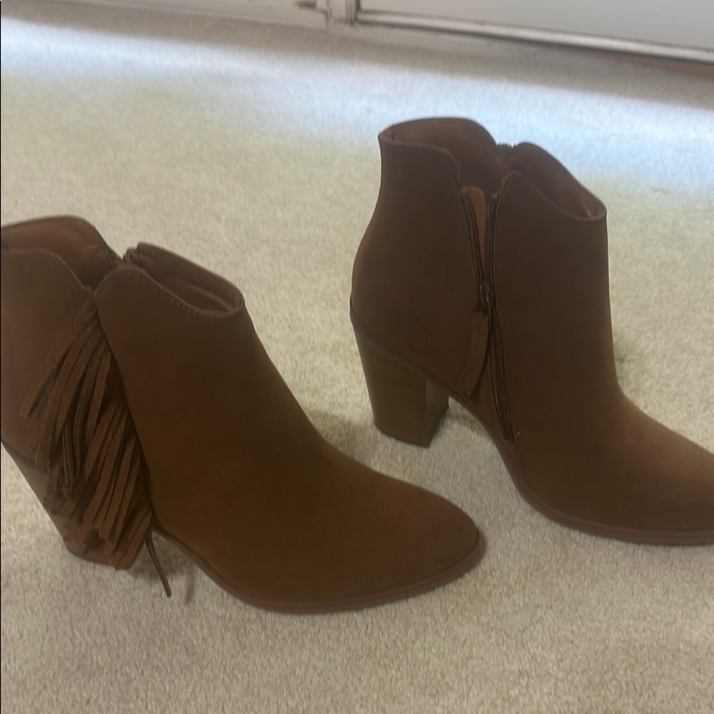 MIA Brown Ankle Booties with Fringe